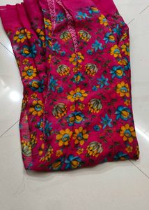 Vibrant Floral Print Pink Saree