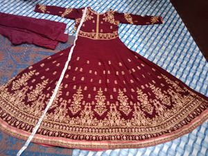 Anaarkali Maroon Colour zari Work