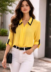 Yellow Blouse with Black Collar Detail(unused)