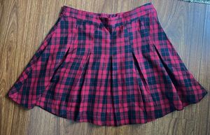 Red Plaid Pleated Mini Skirt