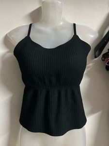 Chic Black Ribbed Peplum Top