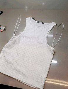Cream Textured Racerback Crop Top