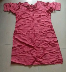 Self Print Cotton Kurta Pink Rose