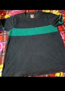 Men's Dark Blue & Green Striped T-Shirt
