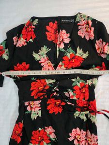 Floral Print Wrap Dress with Ruffle Sleeves