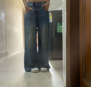 Wide Leg Blue Wash Denim Jeans