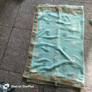 light weight Beautiful Sky Blue Embroidered Saree