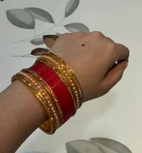 Beautiful Red &amp; Golden Bridal Bangles Set