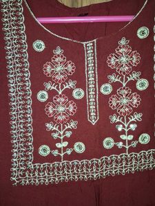 Maroon Embroidered Kurta