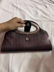 Wine Colour Silver Handle Clutch