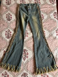 Y2k Bohochic blue jeans w beige lace