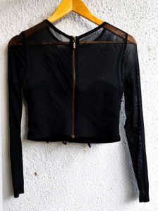 Sheer Lace Long Sleeve Crop Top