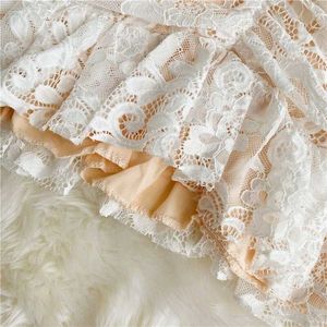 Elegant White Lace Ruched Dress