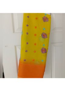 Georgette Fabric Saree With Yellow Orange Colour