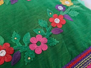 Embroidered Green Chiffon Saree