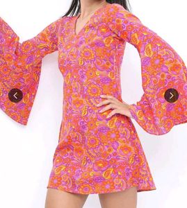 Retro Paisley Bell Sleeve Mini Dress