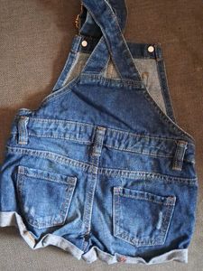 Denim Distressed Overalls Shorts