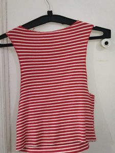 Red &amp; White Striped Crop Top