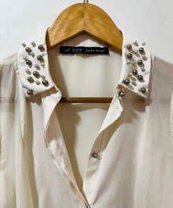 Chic Pearl Studded Collar Sleeveless Top