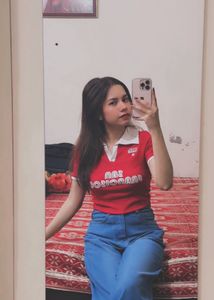 Red Graphic Print Collared T-Shirt