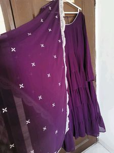 Flowy Tiered Purple Anarkali Gown💜