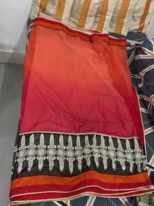 Ombre Red & Orange  2 in 1 saree