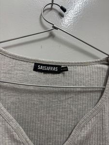 Grey Ribbed V-Neck Top