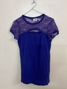 Blue Lace Detail Cutout Top
