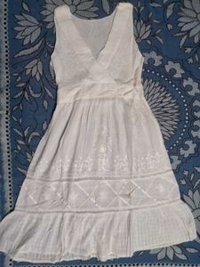 White Embroidered Sleeveless Dress