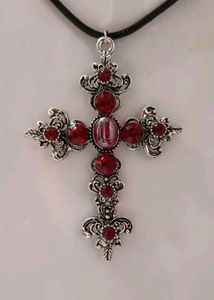•°`~GOTHIC RED STONE cross Necklace °•`~