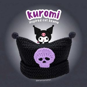 Kuromi-Inspired Crochet Cat Beanie