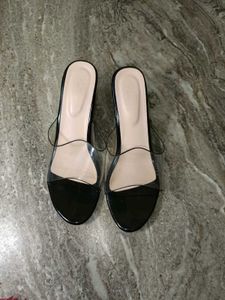 Stylish Black Transparent Strap Block heels