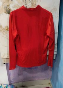 Red Long Sleeve Zip-Up Top