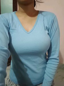 Light Blue V-Neck Full Sleeve Top