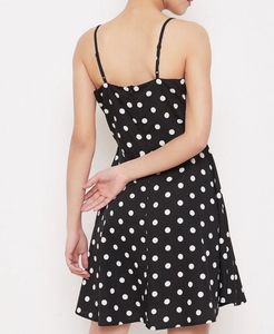 Berrylush Women Black Printed Wrap Dress Polka Dot