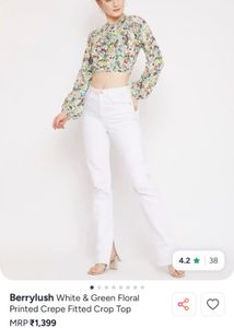 Floral Printed Crepe Fitted Crop Top