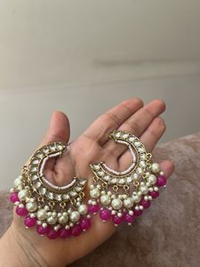 Elegant Pearl &amp; Pink Stone Earrings
