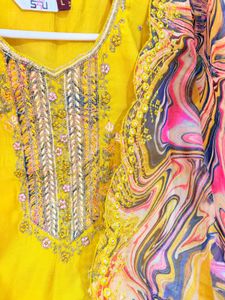 Vibrant Yellow Kurta Set with Printed Dupatta