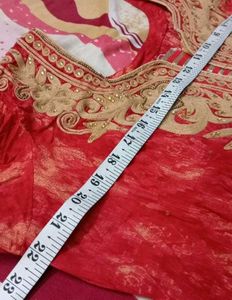Red Saree with Frayed Detail