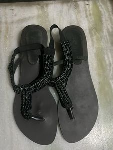 Metro Elegant Black Beaded Sandals