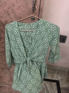 Chic Polka Dot Tie-Front Top