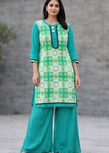Teal Green Printed Kurta Set