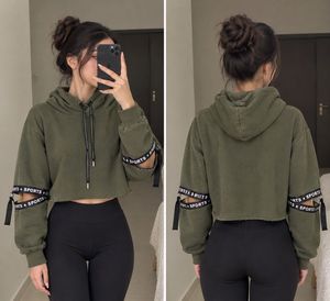 Olive Green Cropped Hoodie