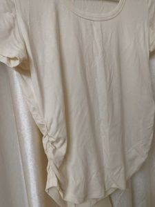 Cream Ruched Side T-Shirt
