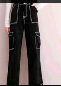 Black Cargo Pants with White Stitching