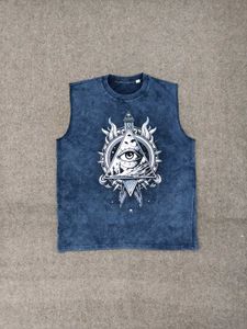 Acid wash Graphic Print Sleeveless Tee