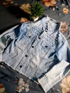 Stylish Pearl Embellished Denim Jacket