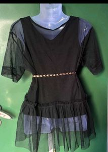 Sheer Black Tulle Tunic Top