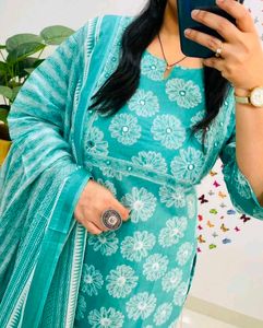 Teal Floral Kurta Set with Dupatta