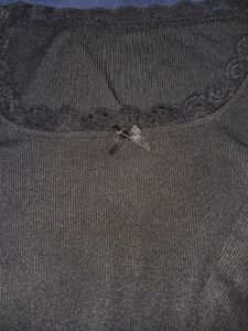 Cute Black Lace Trimmed Long Sleeve Top